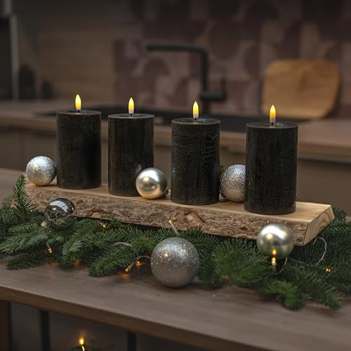 INSPINOVIA LED Echtwachs Kerzen 4er Set mit Fernbedienung & Timer | Weihnachtskerzen | Ideal für Adventskränze | Weihnachtsdeko | Adventskerzen (Anthrazit, 4er Set | 12,5 cm)