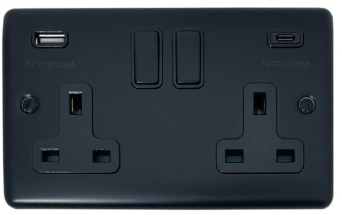 Matt Black Socket with USB (2 Gang) - BMB13