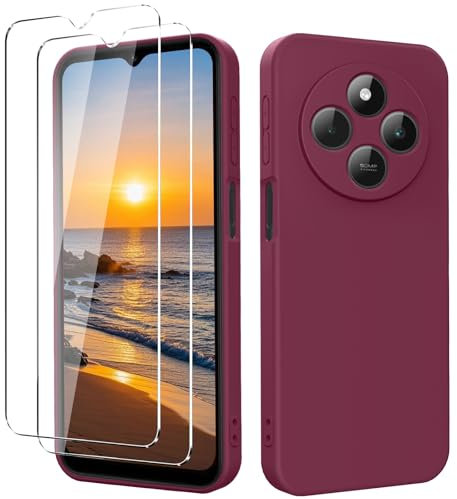 YXKJ - Funda para Redmi 14C / Poco C75 / Redmi A4, con 2 Piezas Protector de Pantalla, Cáscara Silicona Líquida Delgada y Suave [Toque Cómodo] [Anti-Choques] - Ciruela Morada
