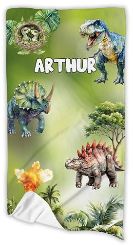 Unikatolo Kinder Badetuch personalisiert mit Name Handtuch Strandtuch vollflächig Bedruckt personalisiert Ostern Geburtstag Fotogeschenk (Dino, 70 x 140 cm)