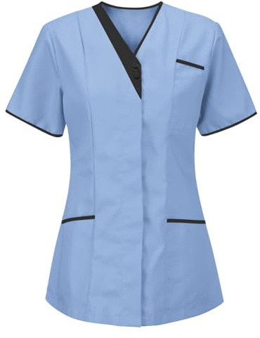 Komiseup Kasacks Damen Pflege Medizinische Uniformen Kurzarm V-Neck Medizin Pflegebekleidung mit Taschen Einfarbige Krankenpfleger Kleidung Altenpflege Pflegeheim Schlupfkasack Berufskleidung S-3XL