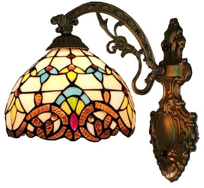 Chao Zan Tiffany-Stil E27 Wandleuchte, Wandhalterung Lampe Vintage Glaslampe mit Bronze Farbe Metallhalterung Halterung, Dekorative Wandlampe für Wohnzimmer und Schlafzimmer (Abbildung: A)