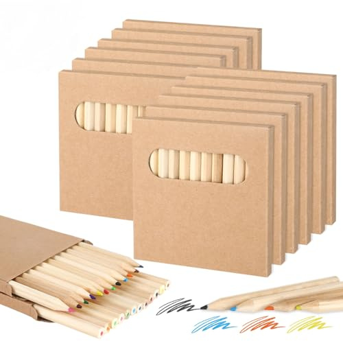 Yicenmy 144 Stück Kleine Buntstifte Set, mit 12 Farben, Holz, Vorgespitzte | 12 Packungen Kleine Buntstifte Kinder, für Partytaschen