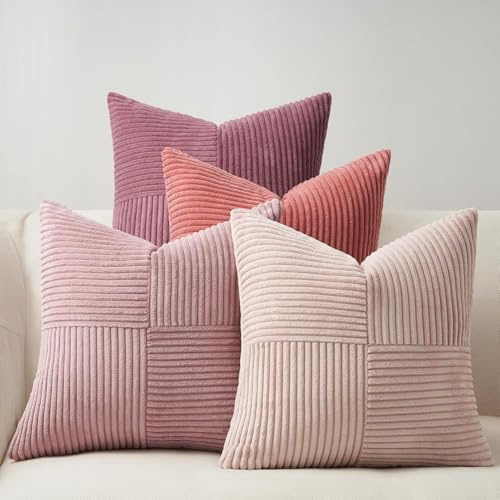 Topfinel 60x60 Kissenbezug Rosa 4er Set Samt Kissenhülle Kissenbezüge deko für Sofa Schlafzimmer Wohnzimmer Dekokissenbezug sofakissen dekokissen Balkon Kinder flauschig Farbverlauf