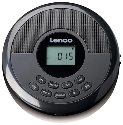 Lenco CD-340BK - Tragbarer Bluetooth Kinder-Discman mit CD/MP3-Wiedergabe | Stereo-Lautsprechern - wiederaufladbarem Akku und Anti-Shock-Schutz - Schwarz