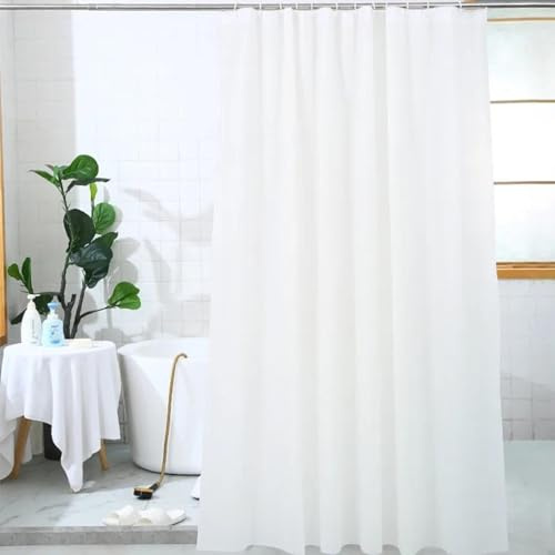 AUWUUA Duschvorhang aus weißem, wasserdichtem Stoff mit Haken, 300 x 180 cm, schlicht, maschinenwaschbar, Badvorhang in Hotelqualität