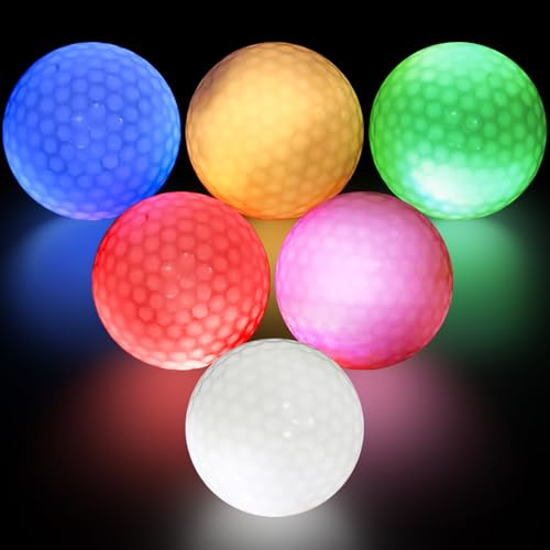 6 pelotas de golf coloridas, brillantes y luminosas, para entrenamiento nocturno, tiro de larga distancia