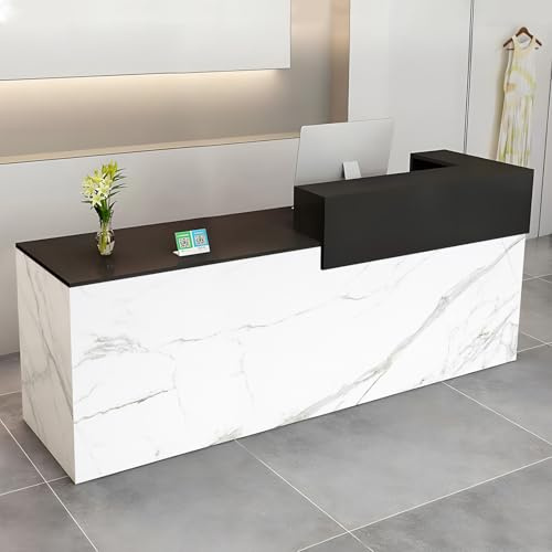 CCUKTFN Empfangstheke mit Schublade und offenen Regalen, moderner Empfangstresen 100–240 cm, Rezeptionstheke für Büro, Salon, Lobby und Einzelhandelsgeschäft