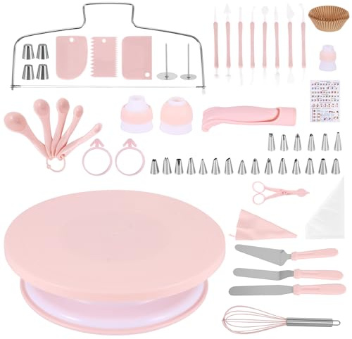 Cake Decorating Kit, 207PCS Icing Piping Kit Cake Decorating Tools with Cake Spinner Turntable, Piping Bags and Nozzles, Cupcake Liners Icing Scrapers Spatulas Cake Leveler for Baking for Beginners