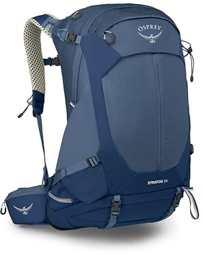 Osprey STRATOS 34L Herren Wanderrucksack - Campingtasche mit wasserdichtem Regenschutz, Flaschentaschen, Ausrüstungsgurten, Nirvana Blau