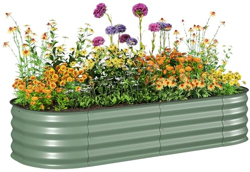 Outsunny Hochbeet Metall, Pflanzkasten, Gemüsebeet, DIY Blumenkasten mit offenem Boden, Kräuterbeet für Garten, Balkon, Grün 150 x 62 x 30 cm
