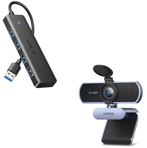 UGREEN Webcam Full HD 1080P 30FPS y Hub USB 3.0 con 4 Puertos