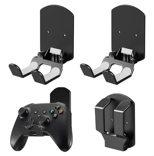 Controller Wandhalterung, 3 Stück Faltbar Headset und Controller Halterung, Selbstklebende Controllers Halter Wand für PS4/PS5/Xbox/Switch, Gaming Zubehör für Gamepad und Kopfhörer (Schwarz)