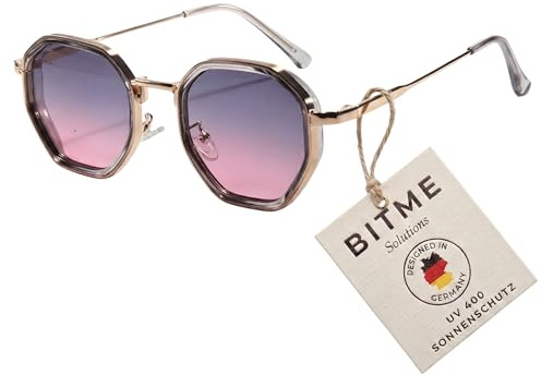 BitME Solutions Sonnenbrille Damen – Vintage Oval Cat-Eye Design – UV400 Schutz – Retro Brille für Schmales Gesicht – Modisches Accessoire für Sommer & Festival – Gold