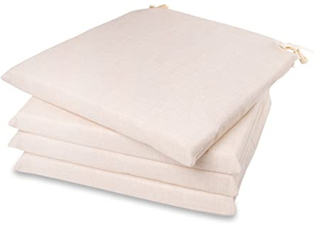 ZK ZuresKa Cojines Sillas Terraza 40x40 (4 cm Grosor Espuma Alta Densidad). Cojines Sillas Cocina. Cojines Sillas Comedor. Cojines Exterior. Desefundables y Lavables. (4, Blanco_Crudo, 40x40x4)
