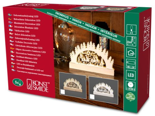 Konstsmide 2843-210 LED Holz Silhouette Santaschlitten / 5 warm weiße Dioden / Batterien: 3xAA 1.5V weiß lackiert