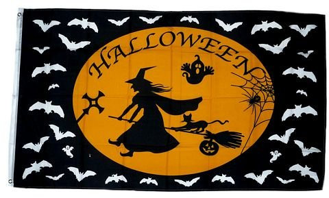 Flagge Fahne Happy Halloween Hexe 90 x 150 cm FLAGGENMAE®