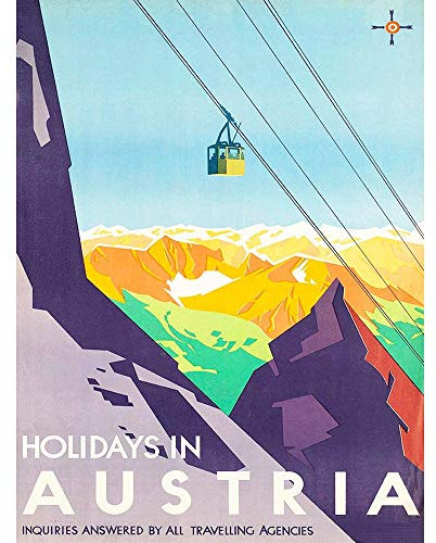 Wee Blue Coo Travel Tourism Austria Winter Sport Ski Lift Mountain View Alpine Snow Peak Art Print Poster Decor
