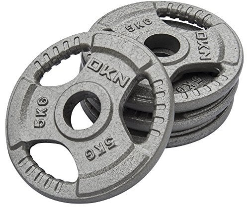 DKN Tri Grip Cast Iron Olympic Weight Plates - Metallic, 4 x 5 kg