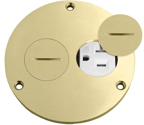 Enerlites 975501-C 4'' Floor Box Cover Flange, 20A Duplex Tamper/Weather Resistant Receptacle - Brass by USE