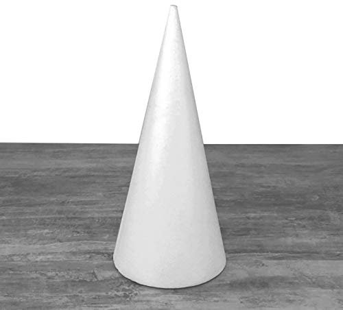Cone en polystyrène Plein, Hauteur 40 cm, Présentoir à Macarons, Diamètre de Base 18 cm, Styro Blanc