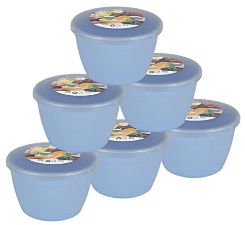 Just Pudding Basins Pastel Colours 1/2 Pint 0.5pt Basin and Clear Lid Pack of 6 Plastic Steaming Bowls Sky Blue (Blue)