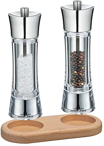 Zassenhaus Set Salzmühle & Pfeffermühle Aachen Edelstahl/Acryl & Untersetzer (18 cm)