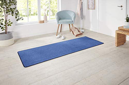 Hanse Home Nasty Läufer – Flauschiger Kurzflor Teppich Einfarbig Unifarben für Esszimmer, Wohnzimmer, Kinderzimmer, Flur, Schlafzimmer, Küche – Uni Blau, 80x300cm