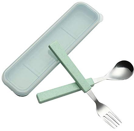 VANRA Juego de Cubiertos para Niños de 2 Piezas de Acero Inoxidable 18/10 Juego de Tenedor y Cuchara para Niños con Estuche de Viaje Juego de Cubiertos para Niños