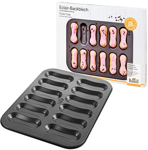 Birkmann, Eclair Backblech, Backform für 12 Eclairs und Löffelbiskuits, mit hochwertiger Antihaftbeschichtung, BPA-frei, mit Rezept, 35 x 27 cm, 210233
