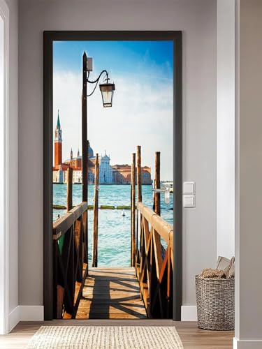 FLFK 3D Türtapete Selbstklebend TürPoster 77x200cm-Venedig Das Großartig Kanal Seebrücke Türaufkleber Abziehen und Aufkleben Mauer Aufkleber Zuhause Dekor(2 Stk/Set)