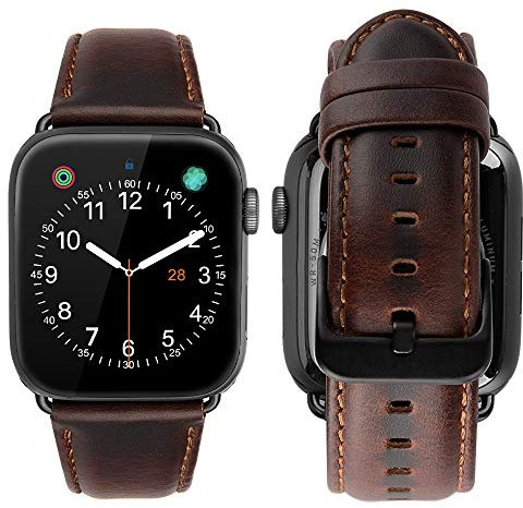 MroTech Compatible iWatch 42mm / 44mm Correa Cuero Pulseras de Repuesto Piel Genuino Banda Reemplazo para iWatch Serie 1 Serie 2 Serie 3 Serie 4 Series 5 Watch Band (42 mm / 44 mm, Café)