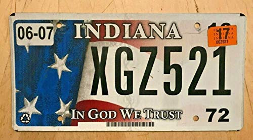 Indiana Plaque d'immatriculation In God We Trust Xgz 521 In Usa Flag Plaque d'immatriculation 6 x 12 pouces