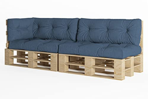 chilly pilley Palettenauflage Schaumflocken palettenkissen Palettenpolster Palettenmöbel Palettensofa Rückenlehne Sitzkissen Seitenkissen Set (5er Set Blau)