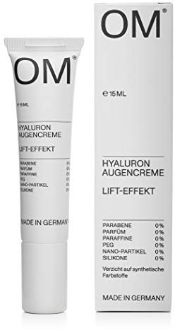 OM - Hyaluron Augencreme - 15 ml - gegen Falten und Augenringe mit Skin Lipid Matrix, Made in Germany, ohne Parabene, Parfüm, Paraffine, PEG & Silikone
