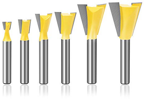 Bestgle 6pcs 1/4 Inch Shank Half-Blind & Through Dovetail Joint Router Bit Set for Woodworking Milling Cutter Tools 1/4 3/8 1/2 7/16 3/4 7/8