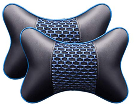 SWECOMZE 2 Pcs Komfortables Kopfstützen für Auto, Nackenstütze Auto aus Memory Foam, Nackenkissen mit Abnehmbarem Befestigungsgurt für Autositz (schwarz blau)