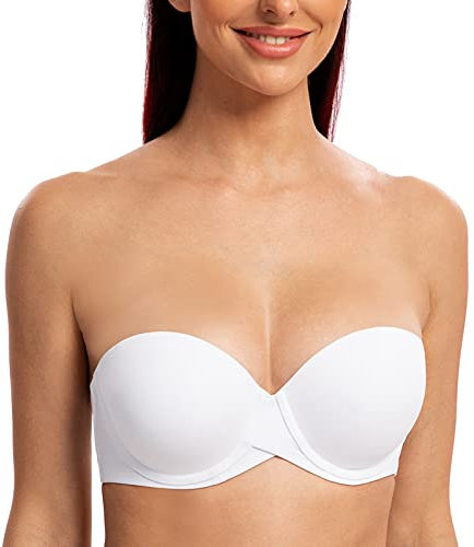 MELENECA Donna Push Up Reggiseno Senza Spalline Invisibile con Ferretto Bianco 3C