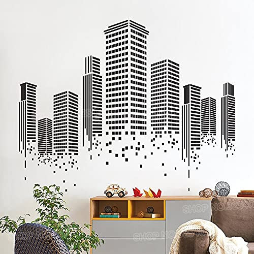 QIANGTOU Stadt Gebäude Wandtattoo Schlafzimmer Graffiti Kunst Aufkleber Kinderzimmer Moderne Vinyl Wandaufkleber für Jungen Mädchen Kinderzimmer Dekor 75x99cm