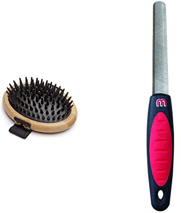Mikki Bamboo Moulting Massage Palm Brush for Gentle Grooming, for Puppy with Short Medium Coats, Handmade Natural Sustainable Bamboo & Dog, Puppy, Cat Nail Claw File - For Sharp Claws, Nervous Pets