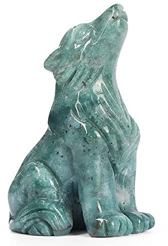 Artistone Ozeanjaspis Kristall Wolf Statue 5,1 cm handgearbeitet Edelstein Wolf Figur Tier Schnitzereien Skulptur Heilstein für Heimdekoration Geschenke