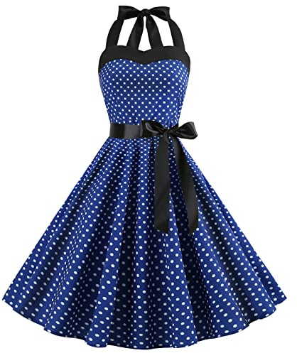 Robe Vintage Années 50 Femme Retro Rockabilly Pin Up Élégante Robes sans Manche Dos Nu Décolleté en Cœur Polka Dot Trapèze Mariage Cocktail Soirée Fête Cérémonie Décontractée au Genou Midi S-XXL