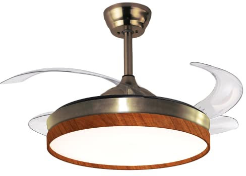 BEL AIR HOME - Ventilador de Techo Cosmos - Motor DC Silencioso - Luz LED 36W (3000K, 4000K, 6500K) - Aspas Desplegables - Mando a Distancia - Modo Invierno - Cuero Cerezo, Policarbonato