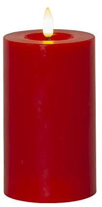 LED Stumpenkerze LINA - Echtwachs - realistische 3D Flamme - Batterie - Timer - rot (17,5 cm)