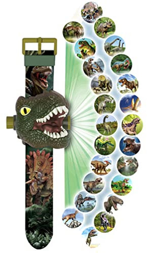 Kinder 3D Projektor Dinosuars Uhr Spielzeug, 24 Muster Kreative Leuchtende Dinosuars Uhr, Flip Projektion Uhr Elektronisches Spielzeug Geschenk für Kinder 3 4 5 6 Jahre, grün