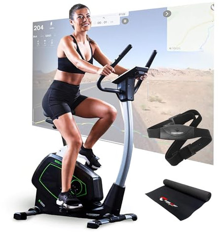 Christopeit Sport Ergometer Heimtrainer Eco 1000 inkl. Pulsmessgurt und Matte – Generator, Magnet-Bremssystem, USB, Kinomap-App, bis 150kg Gewicht