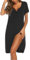 Ekouaer Chemise de Nuit Femme Manche Courte Allaitement Maternité Bouton Robe de Nuit Grande Taille, Noir, XXL