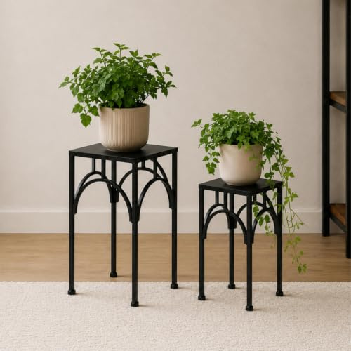 DanDiBo Blumenständer Metall Schwarz Eckig 96449 2er Set Pflanzenständer Blumenhocker Beistelltisch Blumensäule Modern Pflanzenhocker