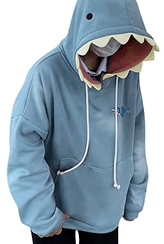Skang Hoodie Damen Oversize Süße Hai-Hoodie Kapuzenpullover Langarmshirt Oberteiles Pullover mit Kapuze Taschen Casual Langarm Haifisch Sweatshirts Herbst Winter