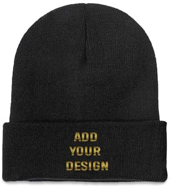 Miujonvy Weiche Strickmütze Benutzerdefinierte Logo Text Hier Herren Damen Unisex Hüte Schwarz, Schwarz , One size